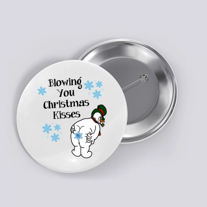 Blowing You Christmas Kisses Funny Snowman Button