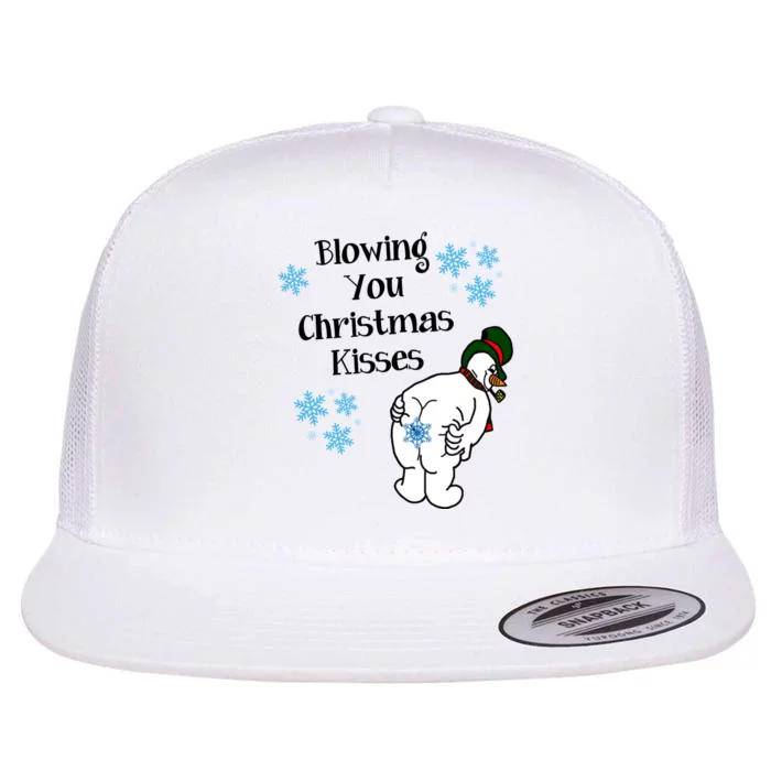 Blowing You Christmas Kisses Funny Snowman Flat Bill Trucker Hat