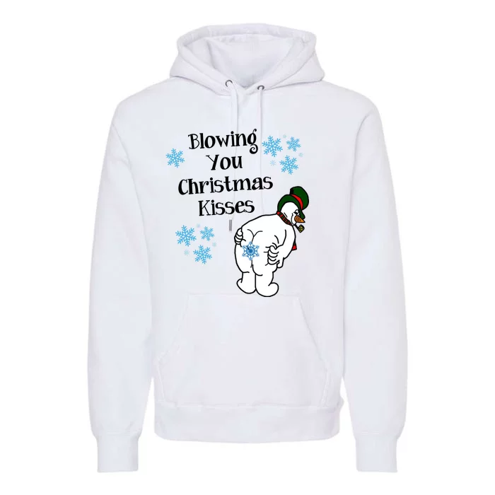 Blowing You Christmas Kisses Funny Snowman Premium Hoodie