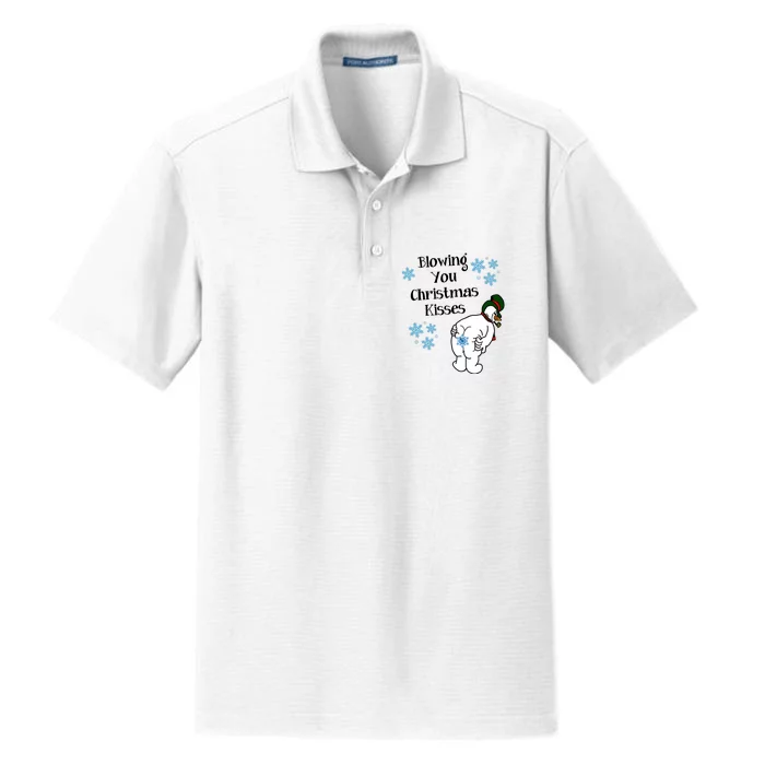 Blowing You Christmas Kisses Funny Snowman Dry Zone Grid Performance Polo