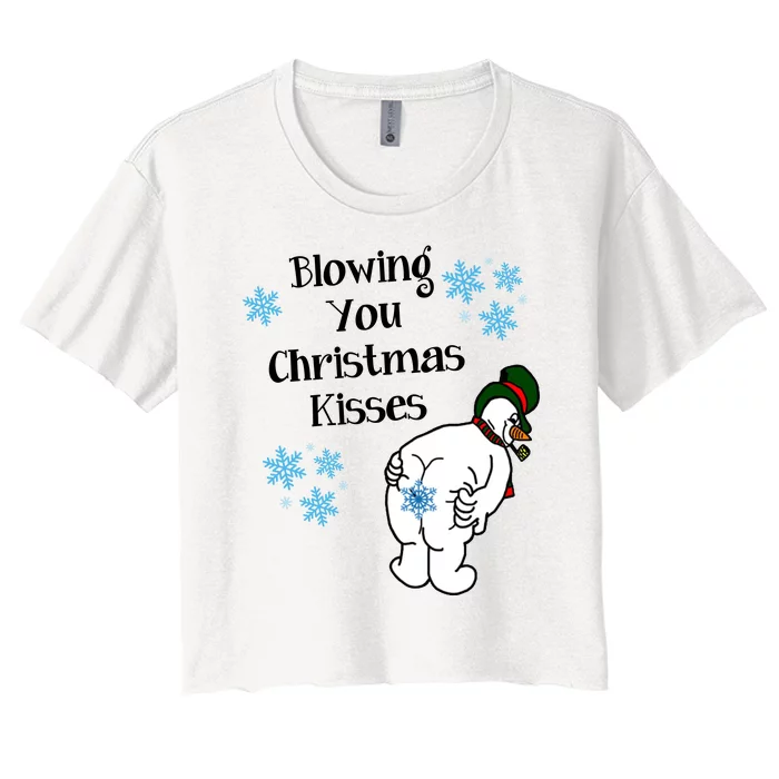 Blowing You Christmas Kisses Funny Snowman Women's Crop Top Tee