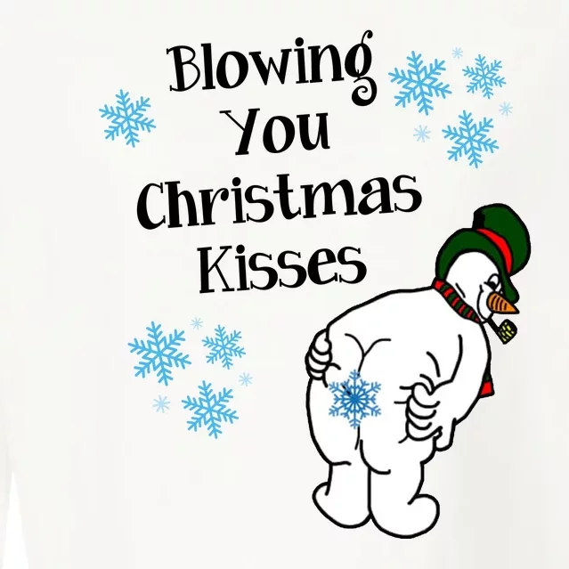 Blowing You Christmas Kisses Funny Snowman Cropped Pullover Crew