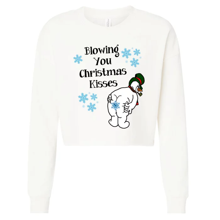 Blowing You Christmas Kisses Funny Snowman Cropped Pullover Crew