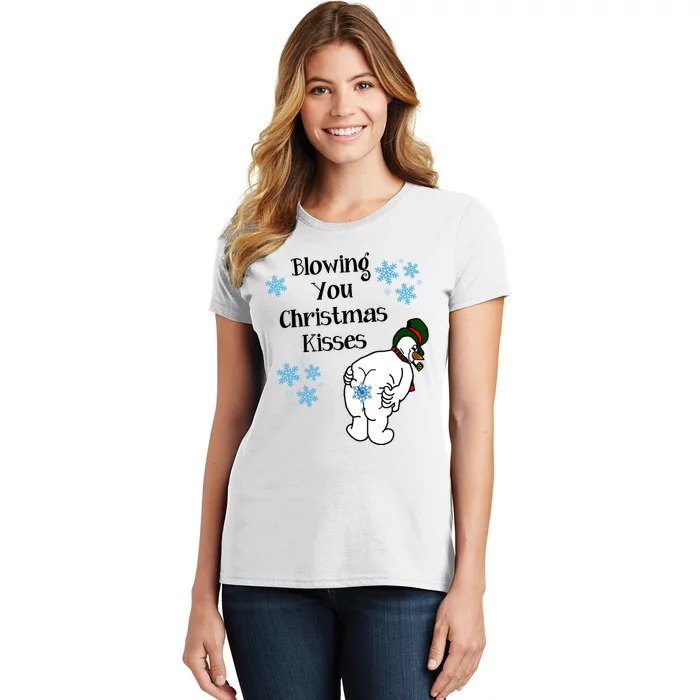 Blowing You Christmas Kisses Funny Snowman Women's T-Shirt