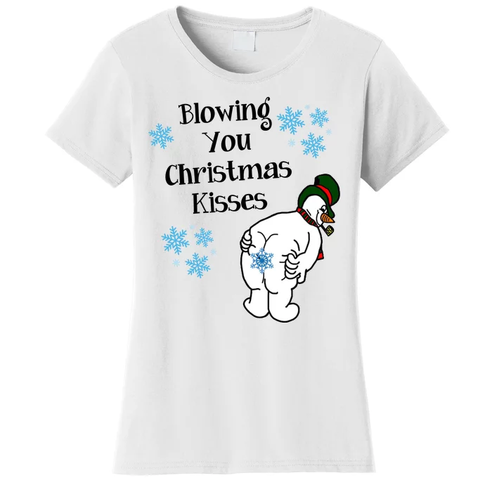 Blowing You Christmas Kisses Funny Snowman Women's T-Shirt