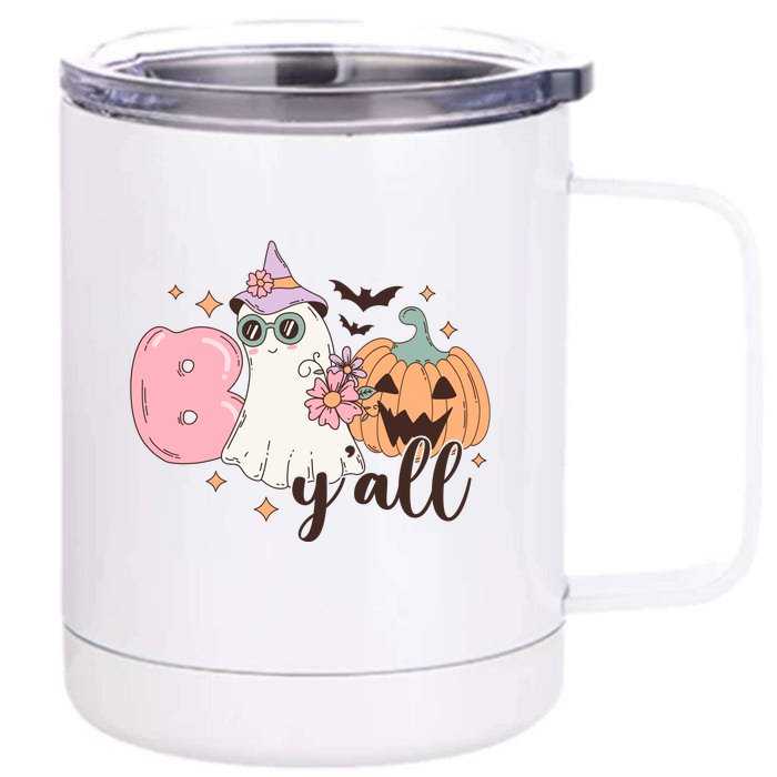 Boo Yall Cute Ghost Spooky Season Funny Halloween Costume Gift Front & Back 12oz Stainless Steel Tumbler Cup