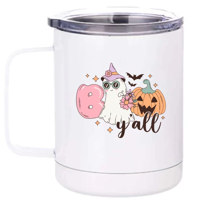 Boo Yall Cute Ghost Spooky Season Funny Halloween Costume Gift Front & Back 12oz Stainless Steel Tumbler Cup