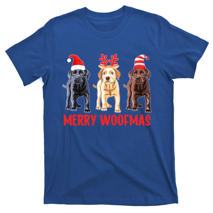 Black Yellow Chocolate Lab Christmas Labrador Merry Woofmas Gift T-Shirt