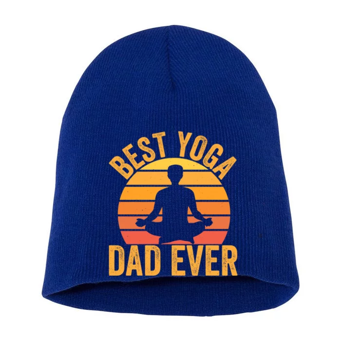 Best Yoga Dad Ever Yoga Dad Vintage Sunset Gift Short Acrylic Beanie