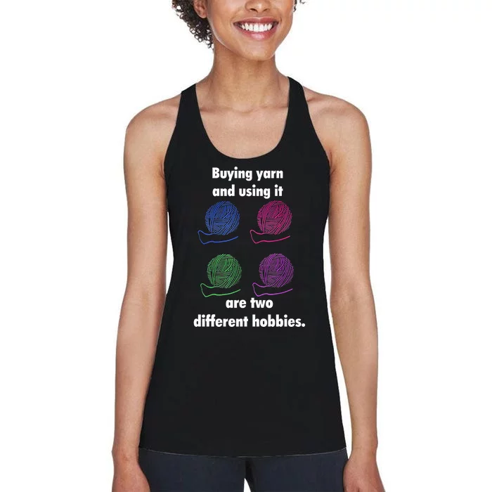 Buying Yarn Different Hobbies Knitting Crochet Funny Gift Women's Racerback Tank