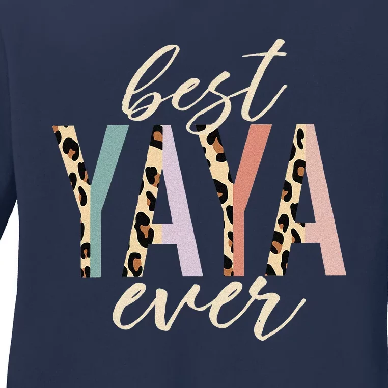 Best Yaya Ever Gifts Leopard Print Mothers Day Ladies Long Sleeve Shirt