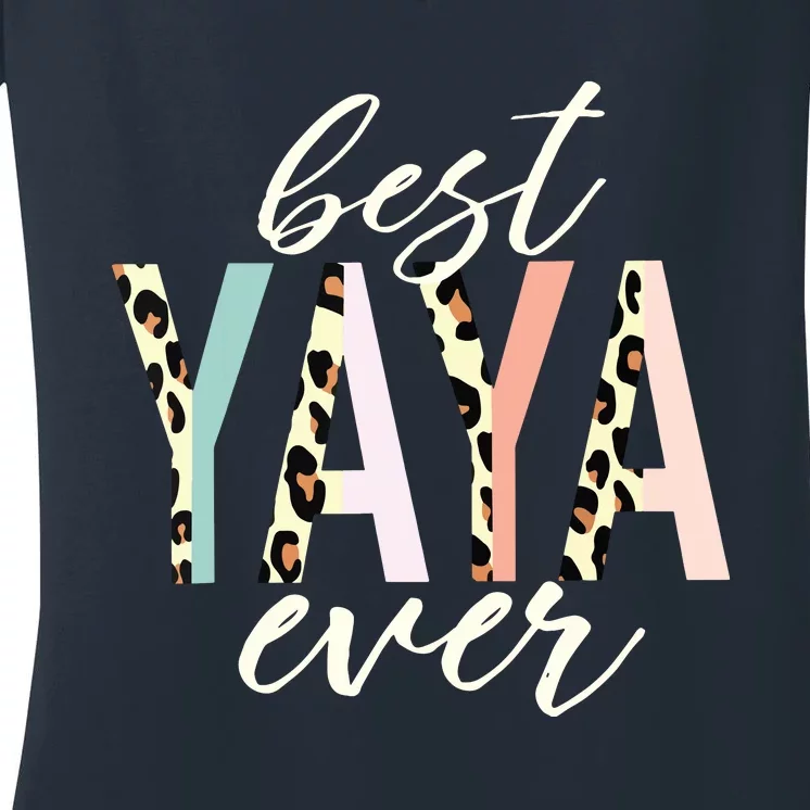 Best Yaya Ever Gifts Leopard Print Mothers Day Women's V-Neck T-Shirt