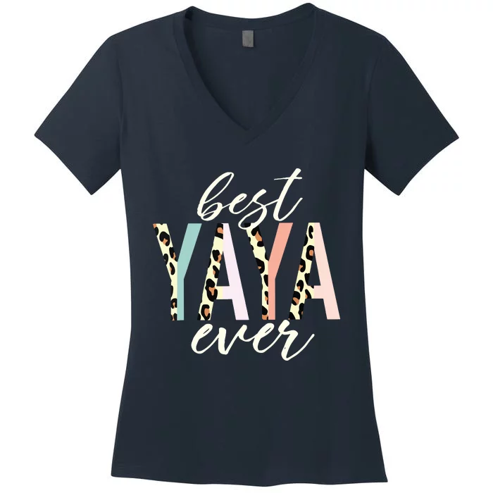 Best Yaya Ever Gifts Leopard Print Mothers Day Women's V-Neck T-Shirt