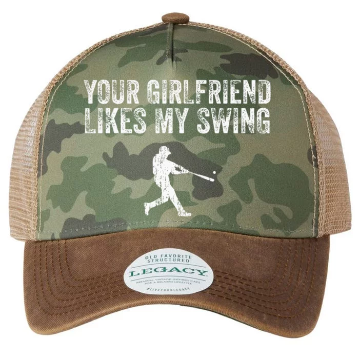 Baseball Your Girlfriend Likes My Swing Vintage Legacy Tie Dye Trucker Hat