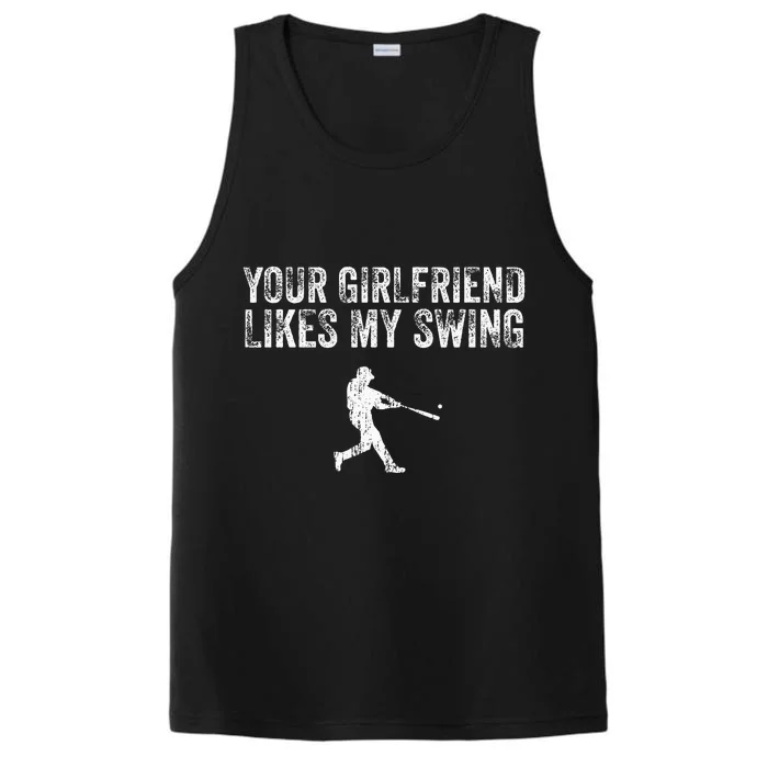 Baseball Your Girlfriend Likes My Swing Vintage Performance Tank