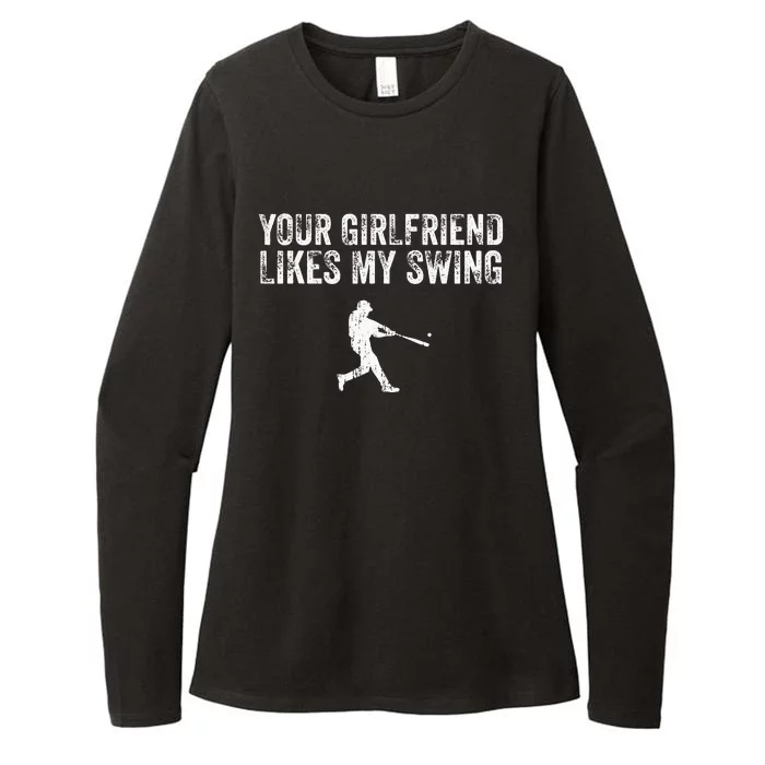 Baseball Your Girlfriend Likes My Swing Vintage Womens CVC Long Sleeve Shirt