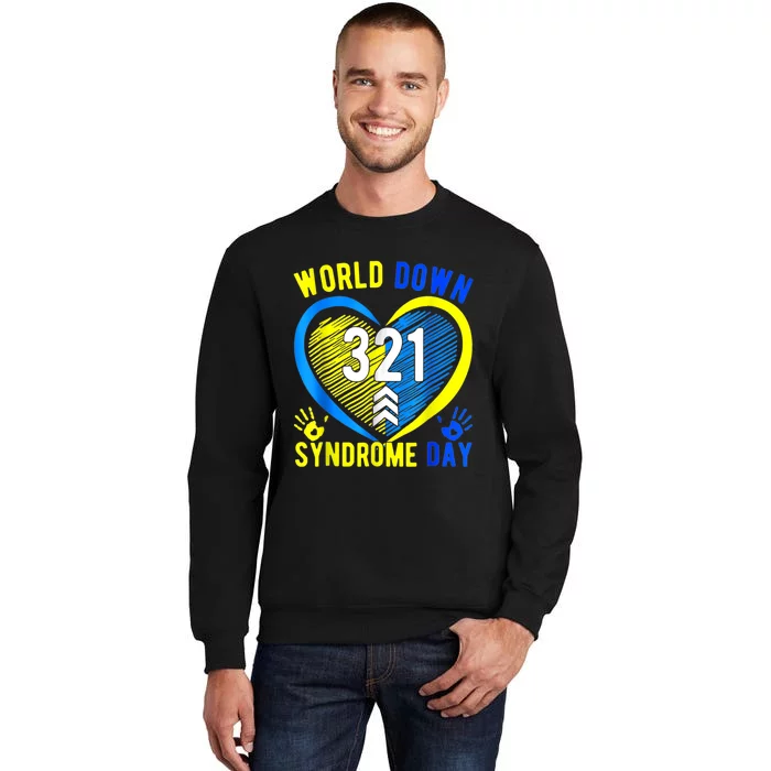 Blue Yellow Heart 21 World Down Syndrome Awareness  Day Tall Sweatshirt