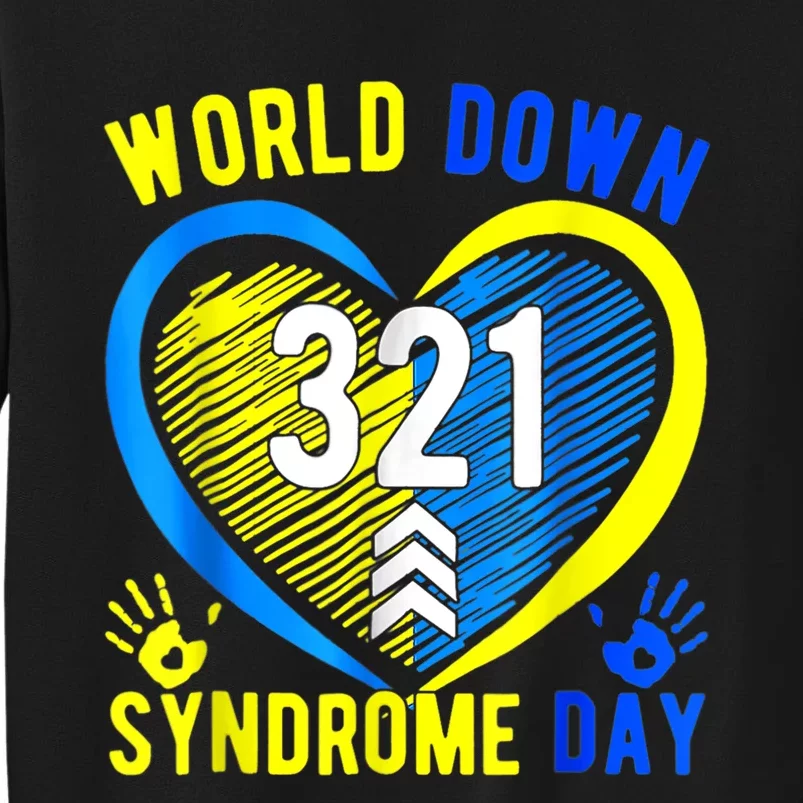 Blue Yellow Heart 21 World Down Syndrome Awareness  Day Tall Sweatshirt