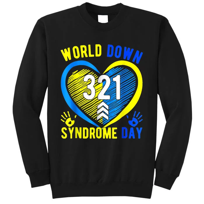 Blue Yellow Heart 21 World Down Syndrome Awareness  Day Tall Sweatshirt