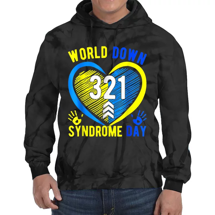 Blue Yellow Heart 21 World Down Syndrome Awareness  Day Tie Dye Hoodie