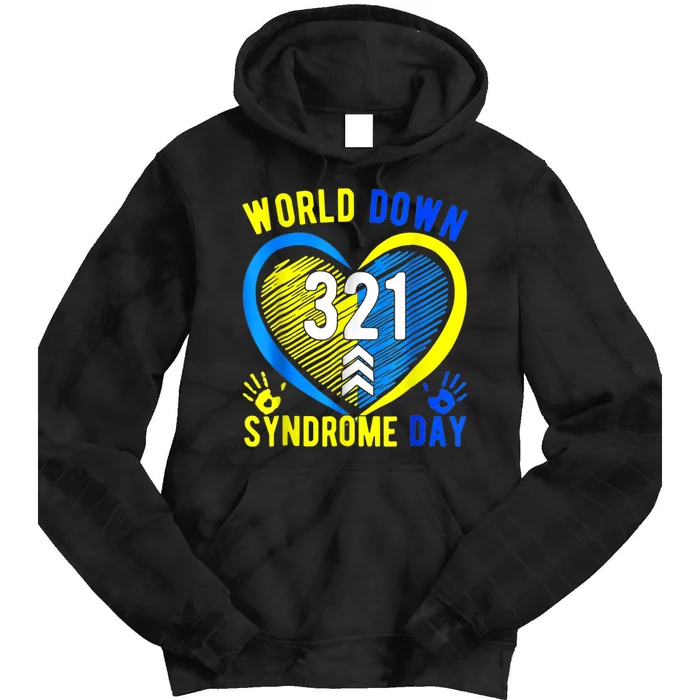 Blue Yellow Heart 21 World Down Syndrome Awareness  Day Tie Dye Hoodie