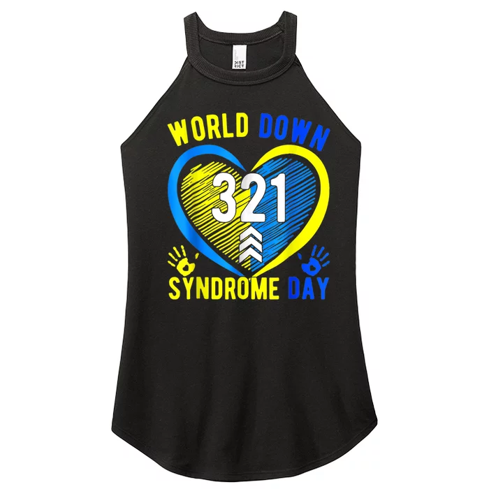 Blue Yellow Heart 21 World Down Syndrome Awareness  Day Women’s Perfect Tri Rocker Tank