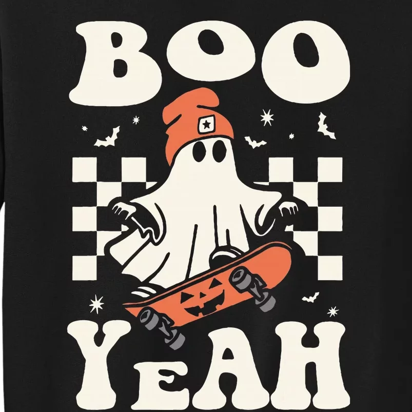 Boo Yeah Halloween Ghost Retro Skateboard Tall Sweatshirt