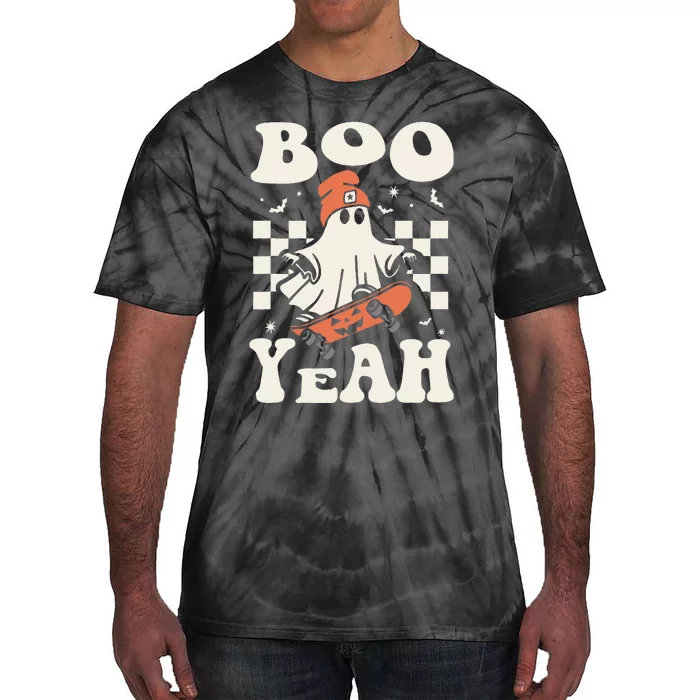 Boo Yeah Halloween Ghost Retro Skateboard Tie-Dye T-Shirt