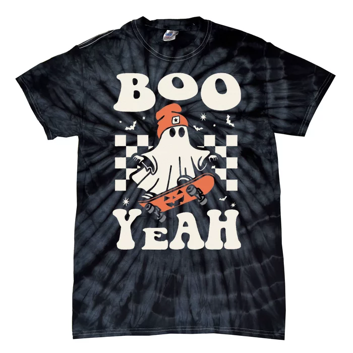 Boo Yeah Halloween Ghost Retro Skateboard Tie-Dye T-Shirt