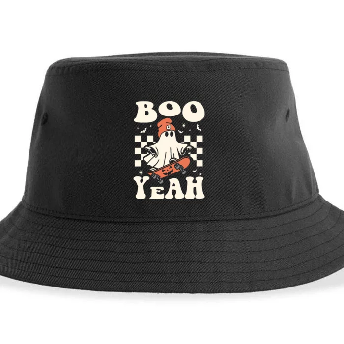 Boo Yeah Halloween Ghost Boy Retro Skateboard Sustainable Bucket Hat