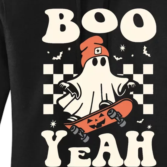 Boo Yeah Halloween Ghost Boy Retro Skateboard Women's Pullover Hoodie