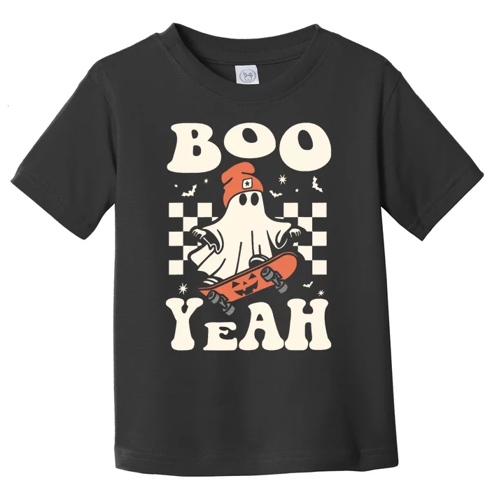 Boo Yeah Halloween Ghost Boy Retro Skateboard Toddler T-Shirt