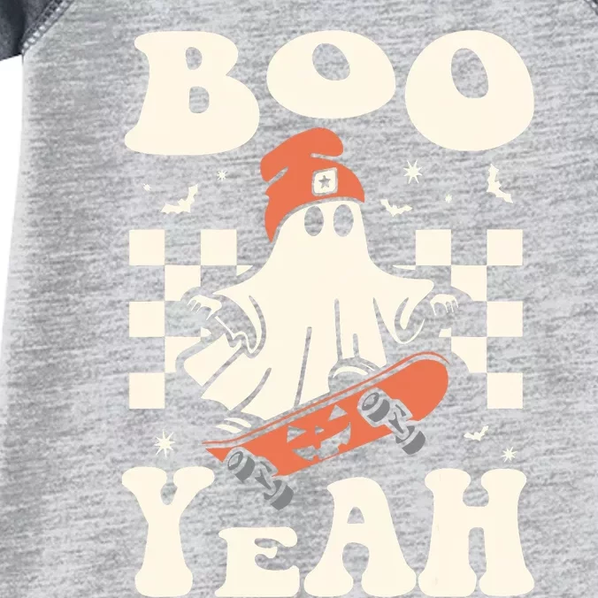 Boo Yeah Halloween Ghost Boy Retro Skateboard Infant Baby Jersey Bodysuit