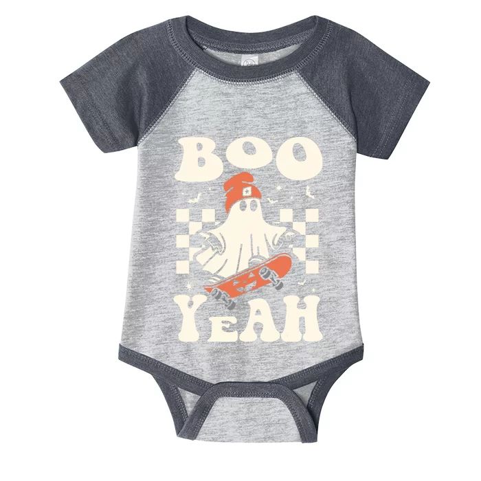 Boo Yeah Halloween Ghost Boy Retro Skateboard Infant Baby Jersey Bodysuit