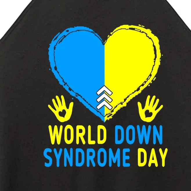 Blue Yellow Heart 21 World Down Syndrome Awareness Day Gift Women’s Perfect Tri Rocker Tank