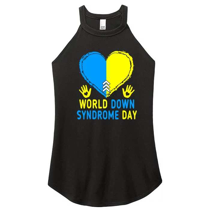 Blue Yellow Heart 21 World Down Syndrome Awareness Day Gift Women’s Perfect Tri Rocker Tank