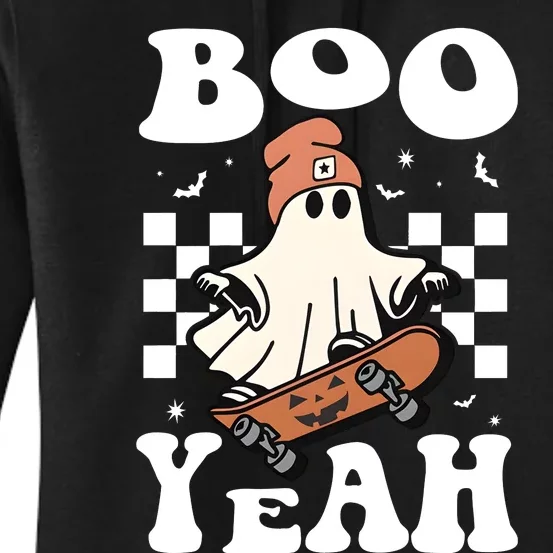 Boo Yeah Halloween Ghost Skateboard Women's Pullover Hoodie