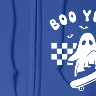 Boo Yeah Halloween Ghost Skateboard Retro Halloween Costume Funny Gift Full Zip Hoodie