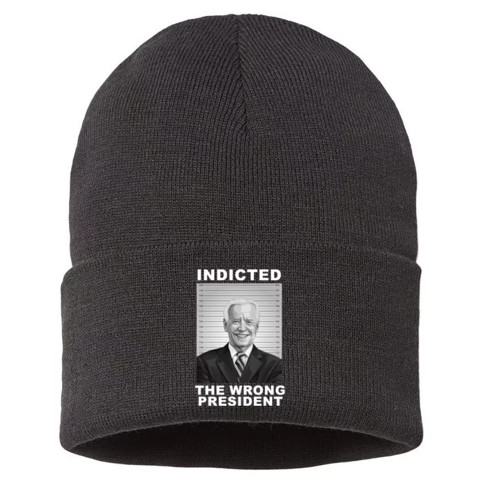 Biden You Indicted The Wrong President Funny Political Sustainable Knit Beanie