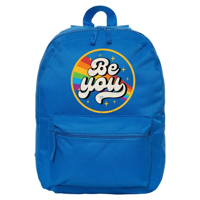 Be You Lgbt Pride Ally Rainbow Flag Retro Vintage Gift 16 in Basic Backpack