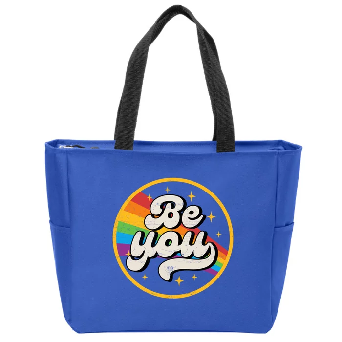 Be You Lgbt Pride Ally Rainbow Flag Retro Vintage Gift Zip Tote Bag