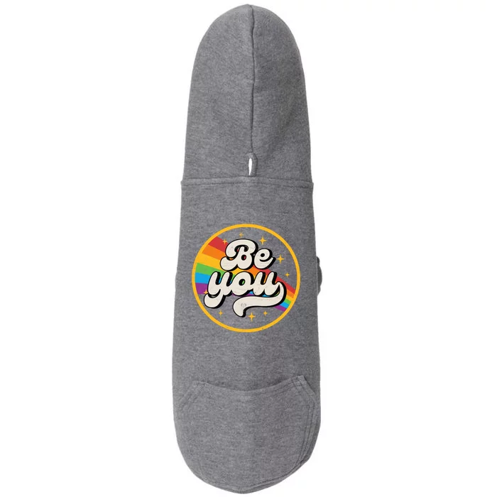 Be You Lgbt Pride Ally Rainbow Flag Retro Vintage Gift Doggie 3-End Fleece Hoodie