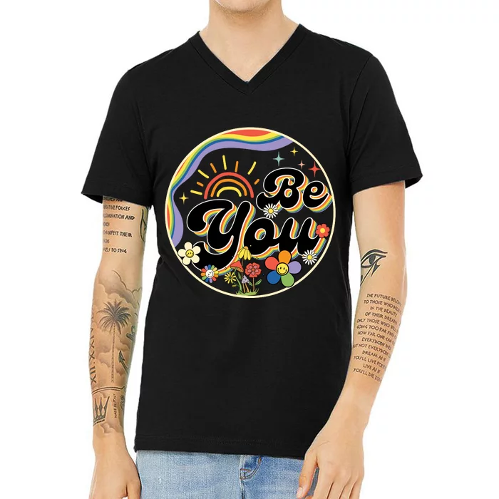 Be You LGBT Pride Month Rainbow Flag LGBT V-Neck T-Shirt