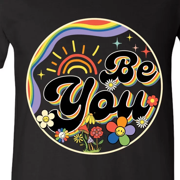 Be You LGBT Pride Month Rainbow Flag LGBT V-Neck T-Shirt