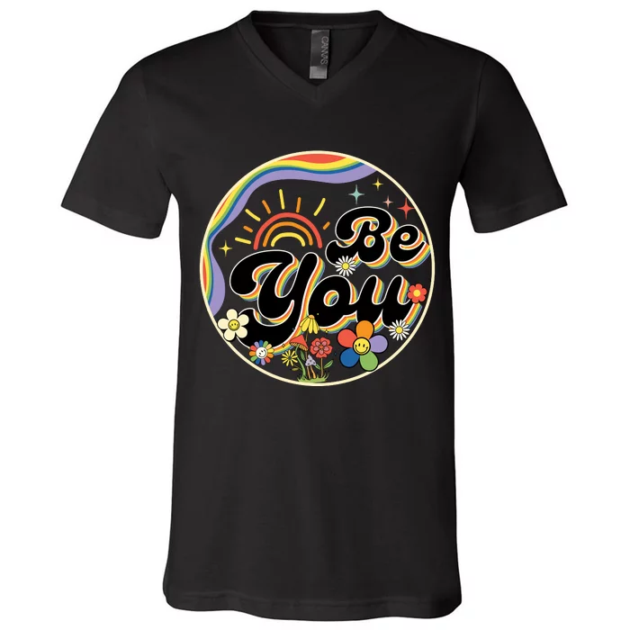 Be You LGBT Pride Month Rainbow Flag LGBT V-Neck T-Shirt