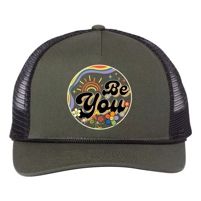 Be You LGBT Pride Month Rainbow Flag LGBT Retro Rope Trucker Hat Cap