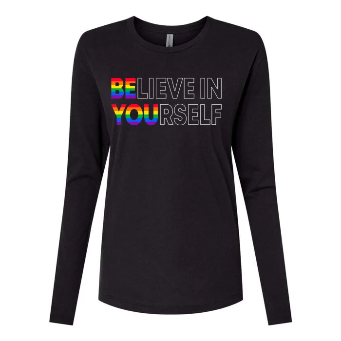 Be You Pride Lgbtq Gay Lgbt Ally Rainbow Typography Gift Womens Cotton Relaxed Long Sleeve T-Shirt