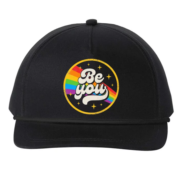 Be You Pride LGBTQ Gay LGBT Ally Rainbow Flag Retro Galaxy Snapback Five-Panel Rope Hat