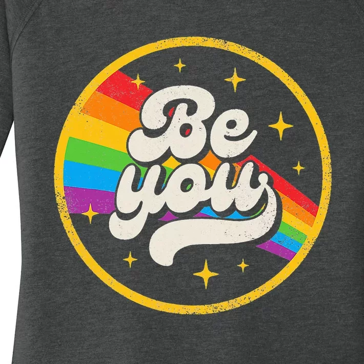 Be You Pride LGBTQ Gay LGBT Ally Rainbow Flag Retro Galaxy Women's Perfect Tri Tunic Long Sleeve Shirt