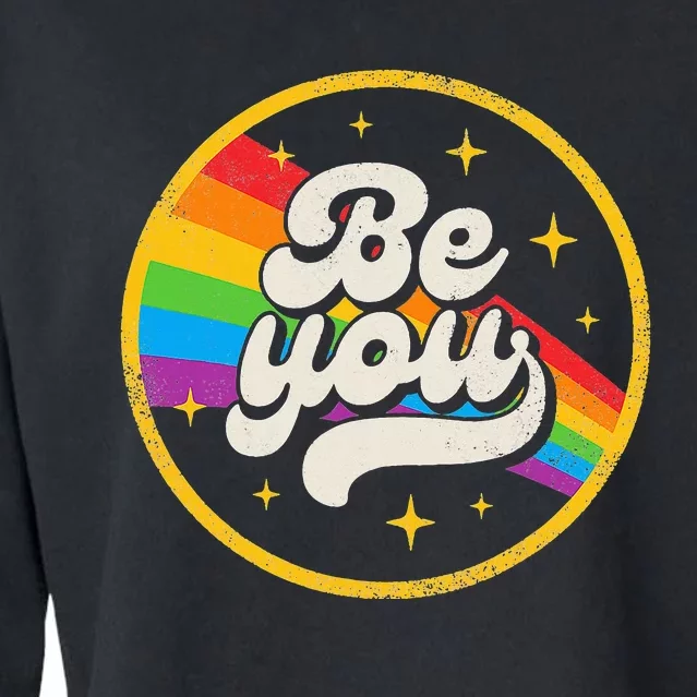 Be You Pride LGBTQ Gay LGBT Ally Rainbow Flag Retro Galaxy Cropped Pullover Crew